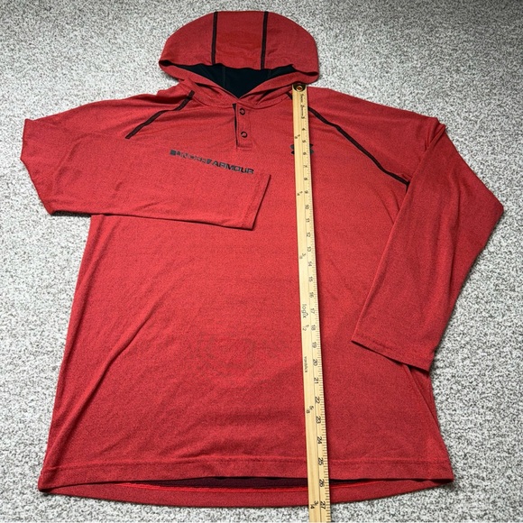 Men’s Under Armour Tech Popover Red Long Sleeve HeatGear Hooded Pullover Size M - Picture 6 of 6